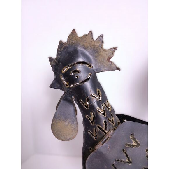 Vintage Rustic Metal Rooster Chicken Handmade Outdoor Tealight Candle Holder - Picture 3 of 15